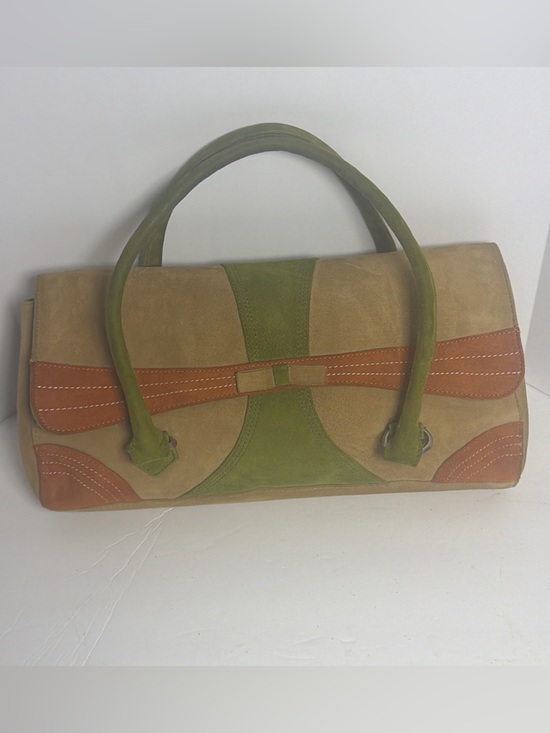 Via Spiga Handbags - Vintage Y2K Via Spiga Tan Green & Burnt Orange Goat Suede Shoulder Purse